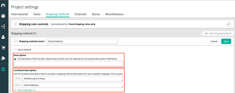 Screen Shipping methods - Localized description