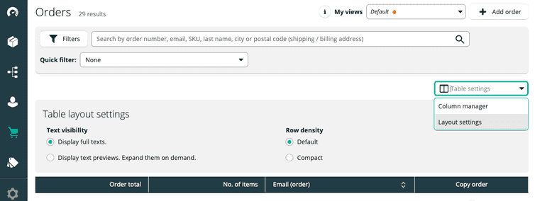 Table Display Settings