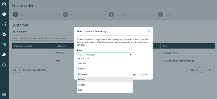 Screen Select store and currency