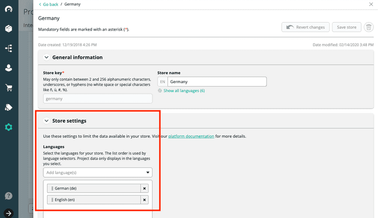 Store Settings - Languages