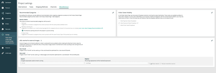 Screen manage project settings