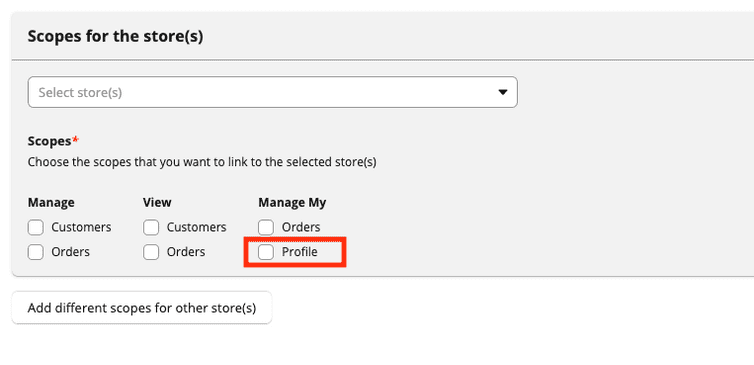 Manage My Profile scope for stores